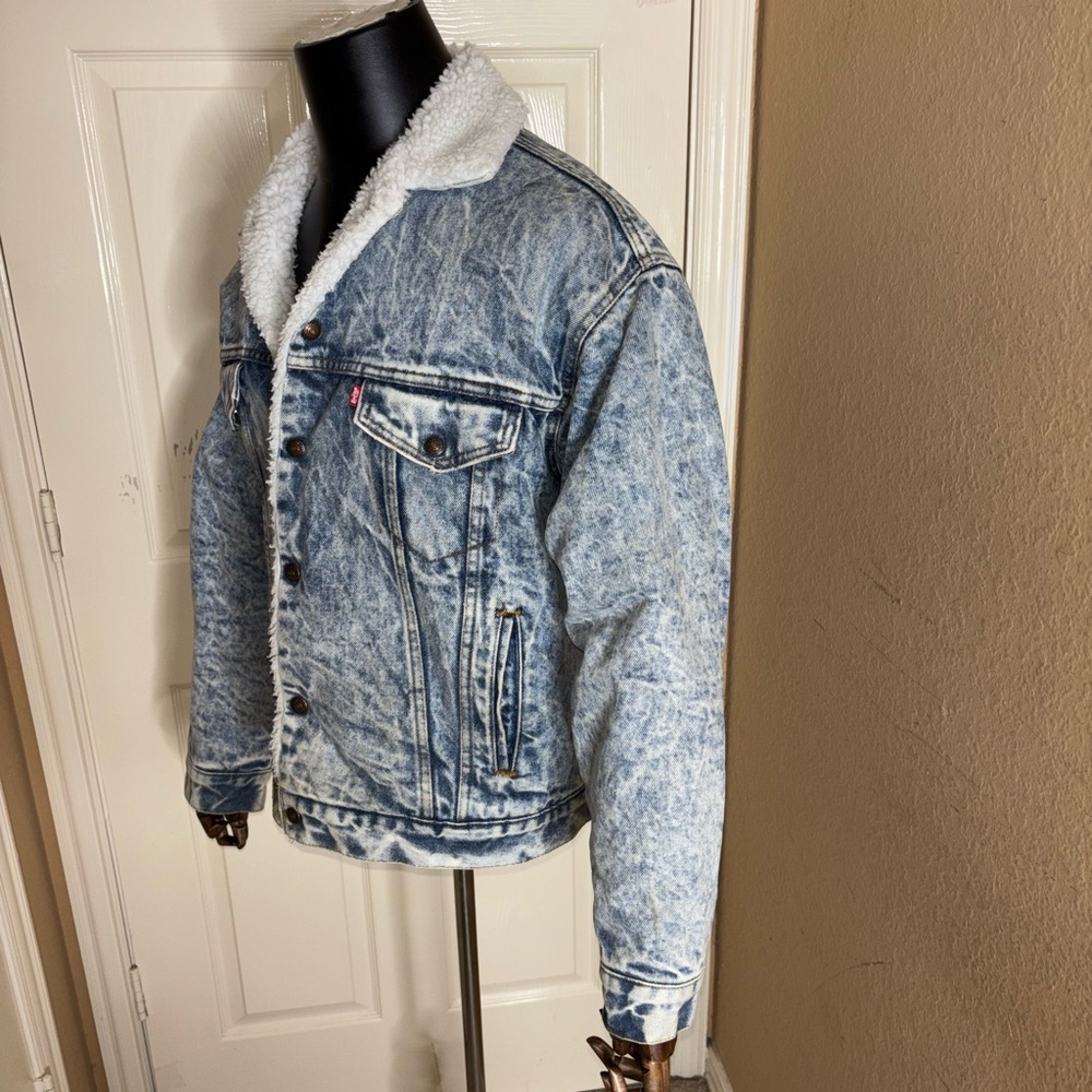 Vintage 1980's Levi's Denim Sherpa Fur Lined Trucker Jean Jacket Unisex Medium - Picture 2 of 16